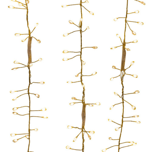 9' 300L Warm White Superbright Twinkle Gold Wire Cluster Garland
