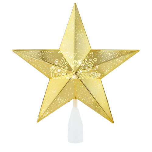 14" UL 28-Light Warm White LED "Merry Christmas" Gold Star Treetop