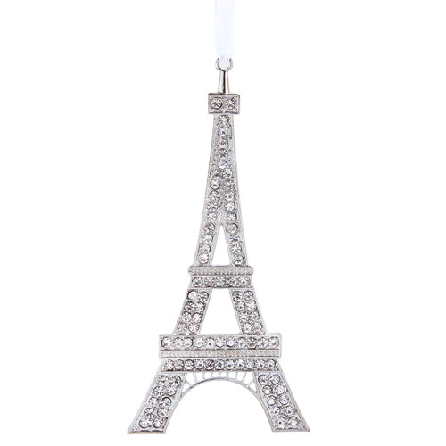 Silver Eifel Tower With Clear Gems Ornament
