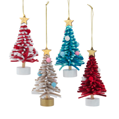 4" Decorated Red, Teal, Red/White & Brown/White Tree Ornaments, 4 Assorted