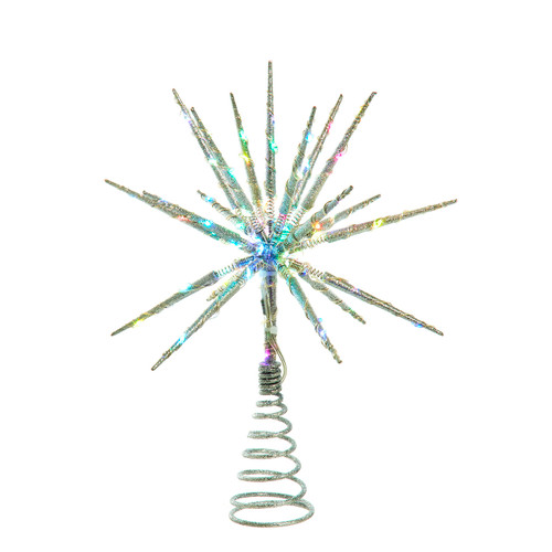 12" RGB LED Silver Glitter Starburst Treetop