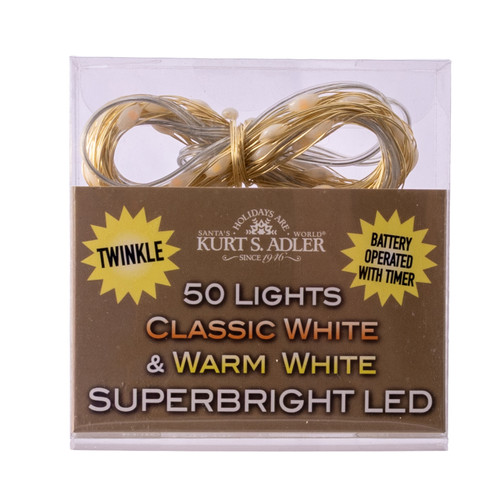 Battery Operated 50L Classic White & Warm White Micro LED Gold Wire Light Set