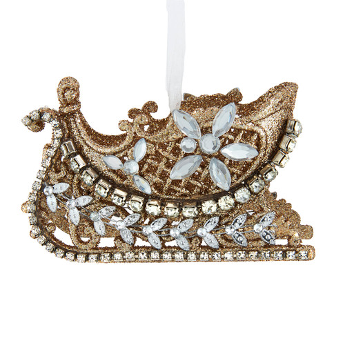 ivory & Gold Sleigh With Gemstones Ornament