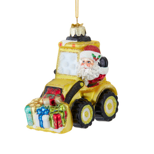 Noble Gems™ Glass Santa With Bulldozer Ornament