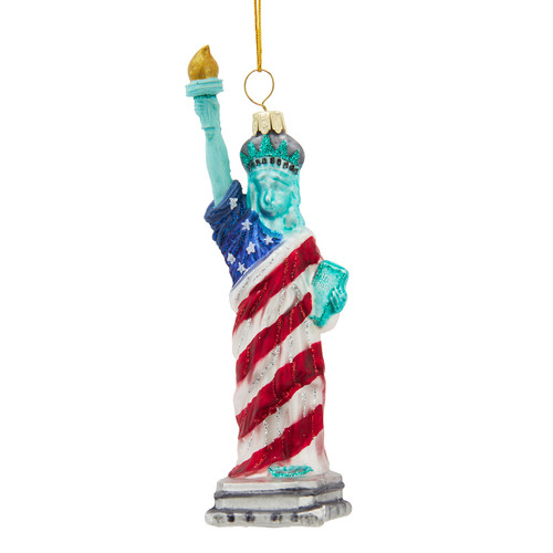 Glass America 250th Anniversary Liberty Bell With Red, White & Blue Bow Ornament