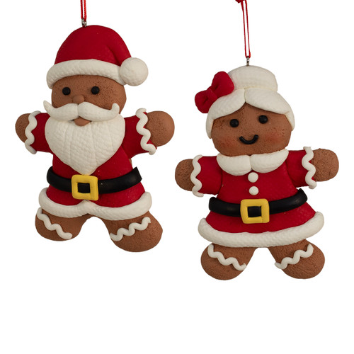 Gingerbread Santa & Mrs. Claus Ornaments, 2 Assorted
