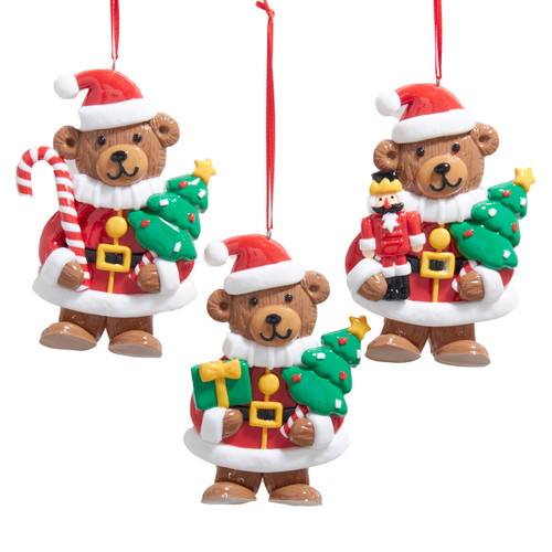Bear In Santa Suit Ornaments, 2 Assorted  
