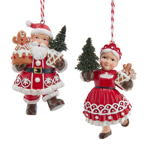 Mr. & Mrs. Claus Holding Gingerbread Cookies Ornaments, 2 Assorted