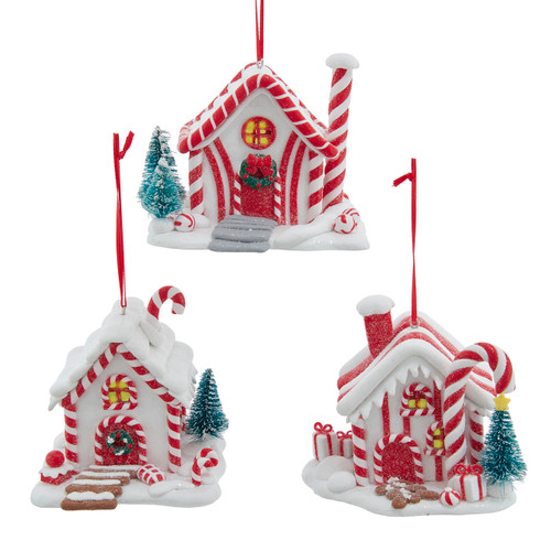 Candy Cane House Ornaments, 3 Assorted