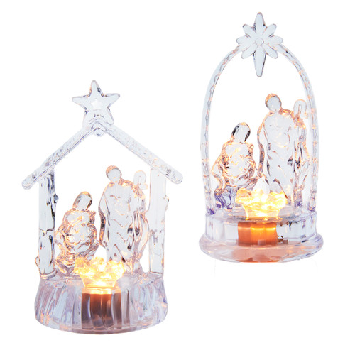 4.5" Battery Operated Warm White LED Nativity Scene Table Piece, 2 Assorted