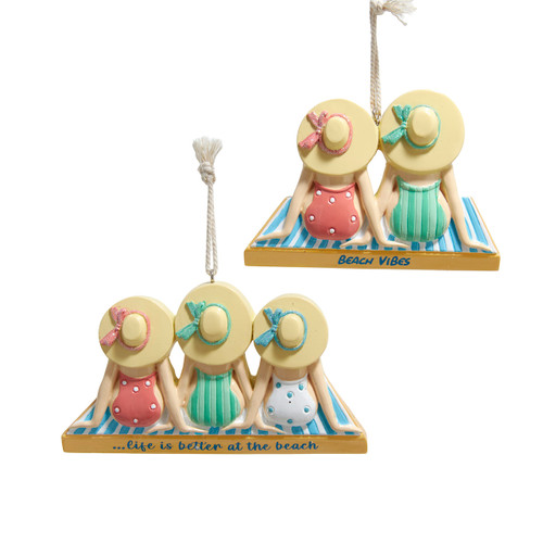 Two & Three Ladies With Beach Hat Hanukkah Ornaments, 2 Assorted