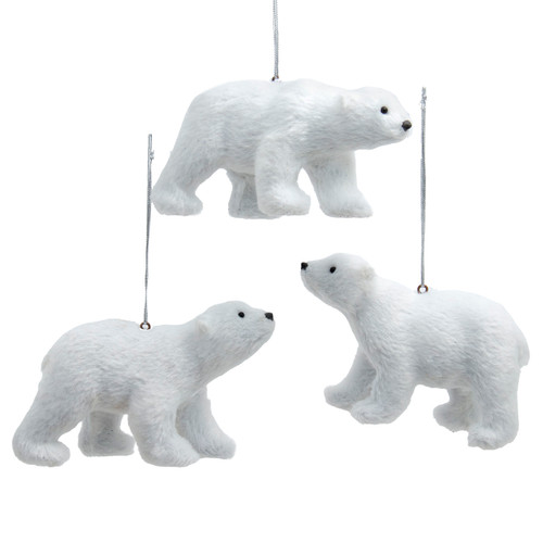Furry Polar Bear Ornaments, 3 Assorted