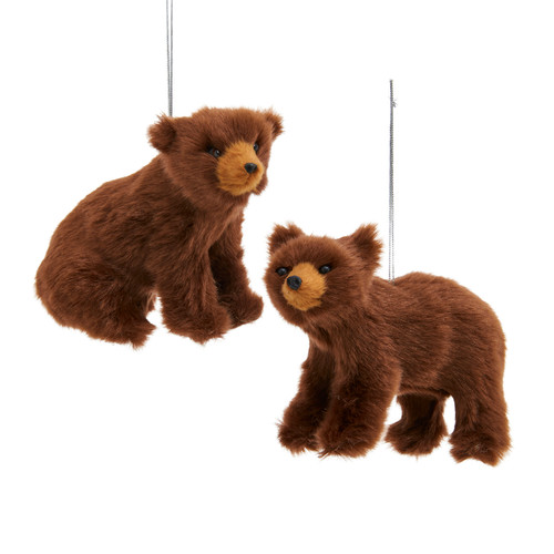 Furry Brown Bear Ornaments, 2 Assorted