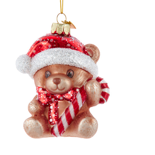 Noble Gems™ Glass Teddy Bear With Santa Hat Ornament