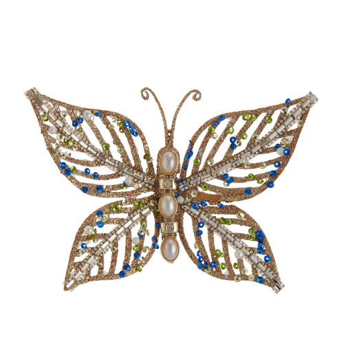 Blue, Green, Gold Glitter Butterfly Clip-On Ornaments, 2 Assorted