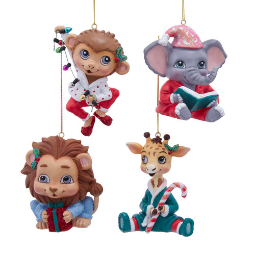 Jungle Animal Pajama Ornaments, 4 Assorted