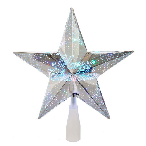 10“ 18L “Merry Christmas“ LED Silver Star Treetop