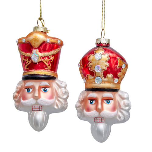 Glass King Nutcracker Head Ornaments, 2 Assorted