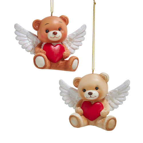 Teddy Bear With Red Heart Ornaments, 2 Assorted