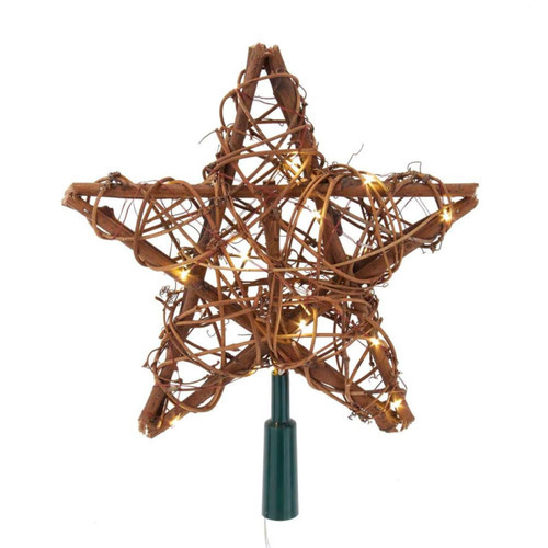 10“ 20L Warm White Fairy LED Natural Rattan Star Treetop