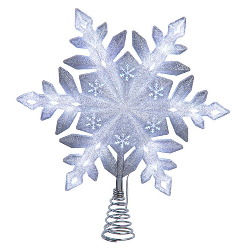 13“ UL 25L Cool White LED Glittered Snowflake Treetop