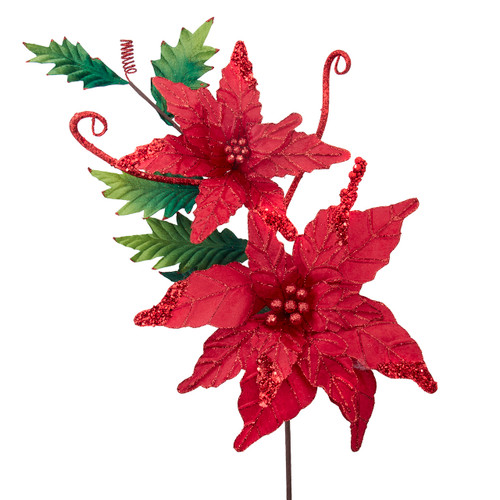 Red Velvet Poinsettia With Holly Spray