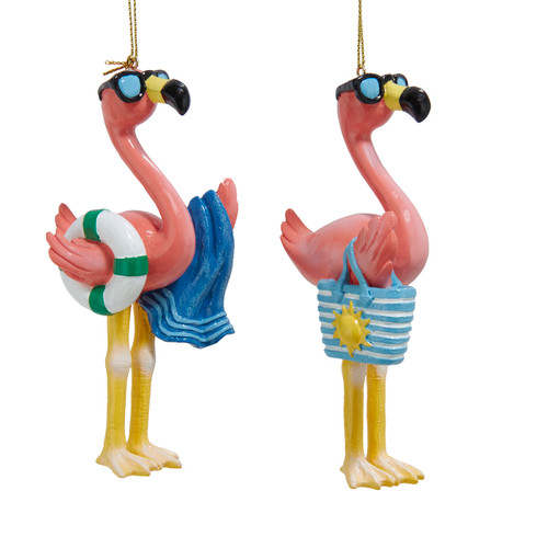 Beach Flamingo Ornaments, 2 Assorted