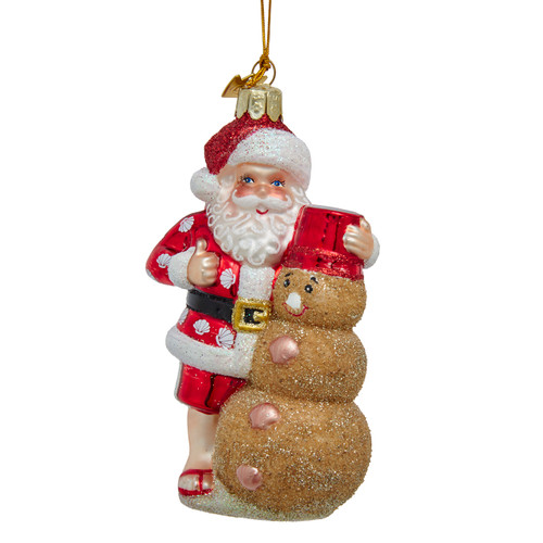 Noble Gems™ Glass Santa With Snowman Ornament