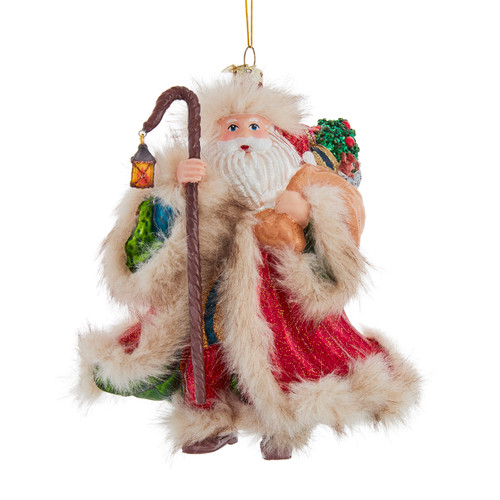 Noble Gems™ Glass Elegant Santa With Faux Fur Ornament 