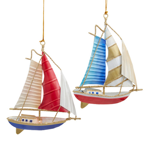 Tin Sailboat Ornaments, 2 Assorted