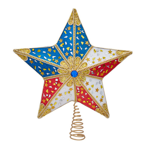 13.5" Red, White & Blue With Gold Accents 5-Point Star Treetop
