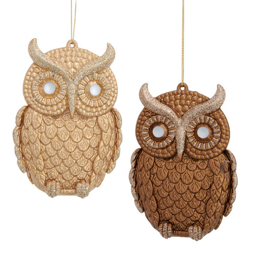 Gold & Bronze Owl Ornaments, 2 Assorted