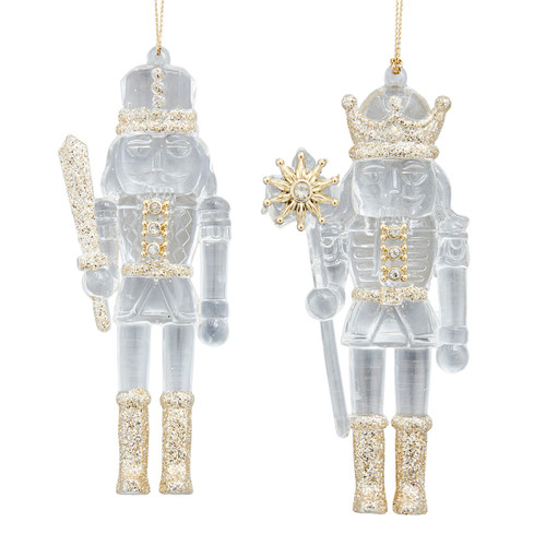 Clear Nutcracker With Gold Glitter Ornaments, 2 Assorted