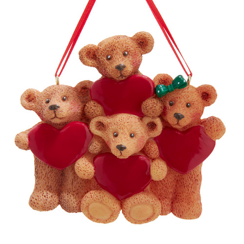 Holly Bearies Family Of 4 With Hearts Ornament For Personalization 