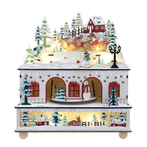 9" Battery Operated Lighted Musical Snowy Country House With Santa Table Piece 