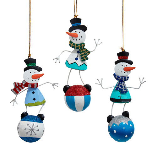 Acrobat Snowman With Scarf Ornaments, 3 Assorted