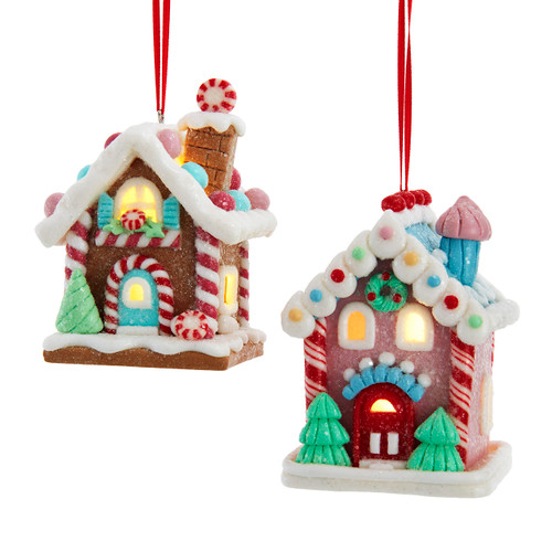 Battery Operated Light-Up Gingerbread House Ornaments, 2 Assorted