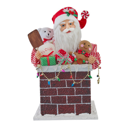 15" Red Santa In Chimney With Gifts Table Piece