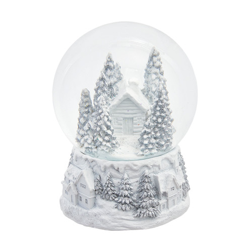 Wind-Up Musical Silver & White Winter Scene Water Globe
