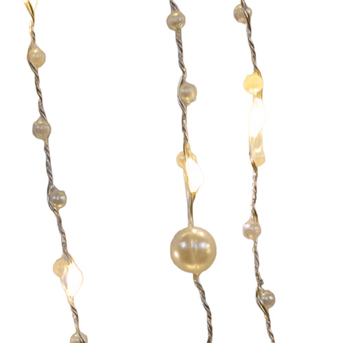 Battery Operated White, Silver & Gold Pearl LED Fairy String Light Set In PDQ, 3 Assorted
