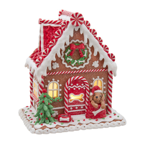 8" Battery Operated LED Gingerbread House With Dog