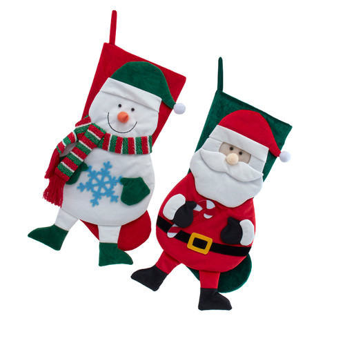 21" Santa & Snowman Stockings, 2 Assorted