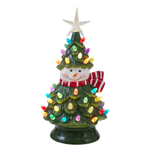 10.6" USB LED Lighted Ceramic Snowman Table Lamp 