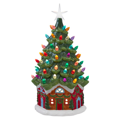 15" USB LED Lighted Ceramic Christmas Tree Table Lamp 
