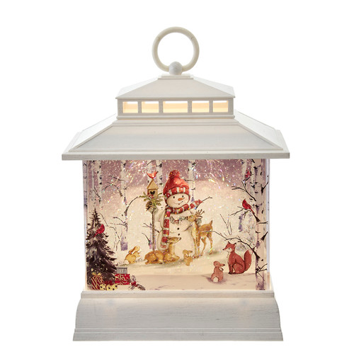 9" Battery Operated USB LED Snowman With Spinning Glitter Water Lantern 