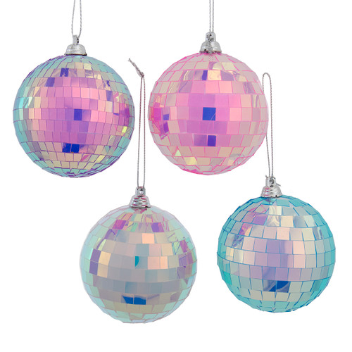 80MM Multicolor Iridescent Mirrow Ball Ornaments, 4-Piece Set