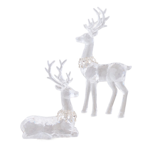Acrylic Sitting & Standing Deer With Jeweled Necklace Table Pieces, 2-Piece Set