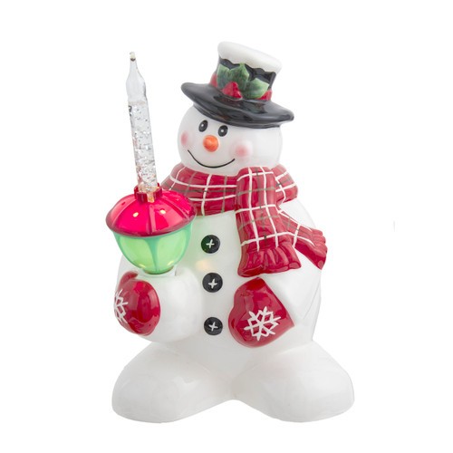 8" Ceraminc Snowman With Bubble Light Table Piece