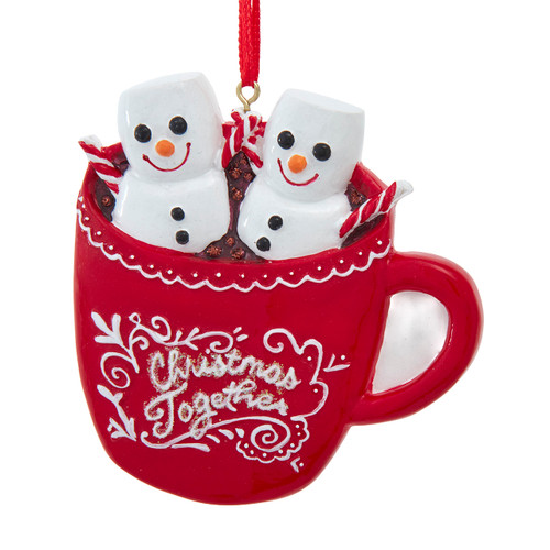 Marshmallow Snowman Couple "1st Christmas Together" in Cocoa Mug Ornament 