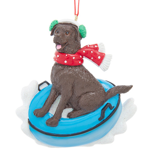 Brown Labrador On Snow Tube Ornament For Personalization 